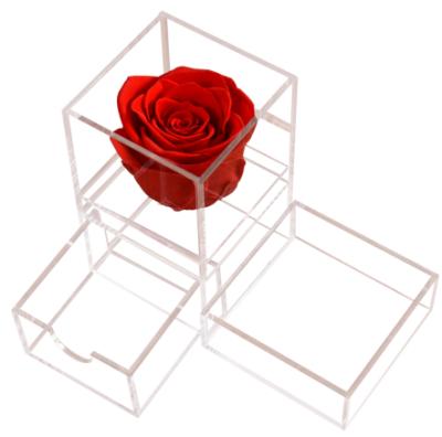 China Fashional Rose Acrylic Flower Rectangle Box with shooter Rose Flower Box Weeding Gifts preserved acrylic for sale