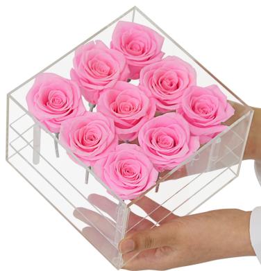 China Fashional Clear Acrylic Box Preserved Rose Flower Acrylic Jewelry Drawer Box Flower in Acrylic Rose Box for sale