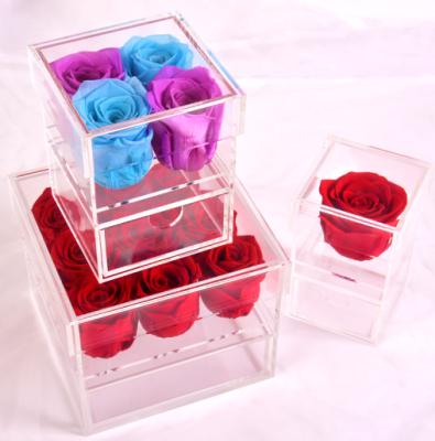 China Fashional Clear Acrylic Single Rose Box Acrylic Preserved Flower Gift Packaging Box For Wedding for sale