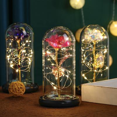 China Fashional Galaxy Roses 24k Rose Artificial Flowers Valentine's Day Gift Gold Present with LED Light for sale