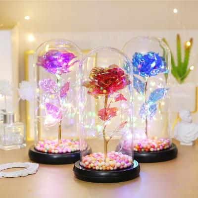 China Wholesale Fashional Stabilized Flower Rose Domes for Flower 24k Gold Foil Rose Display in Glass Dome for sale