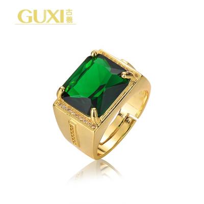 China Hot Sale Punk Style Square Vintage Emerald Rings Men's Ethnic Rings Gold Plated Open Rings for sale