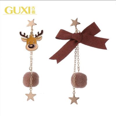 China Other Asymmetrical Bow Hair Ball Elk Tassel Earrings for sale