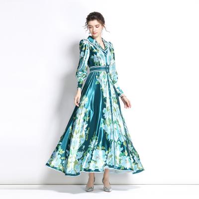 China Autumn new high-end temperament anti-static setting printing l sublimation printing dresses turn down collar fashionable dress for sale