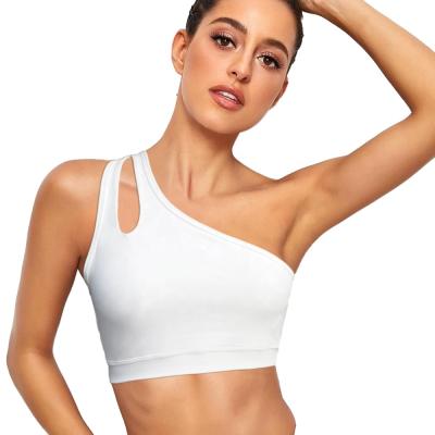 China 2022 New Breathable One-Shoulder Gathered Bra No Steel Ring Women's Fitness Yoga Clothes Sports Underwear for sale