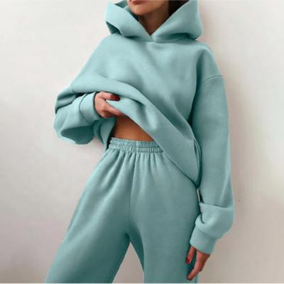 China Sports Casual Pants Anti-wrinkle Sweater Suit Solid Color Fashion Two Piece Set for sale