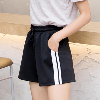 China QUICK DRY Black Sports Shorts Stretch Breathable Polyester Shorts Side Stripes Gym For Women for sale