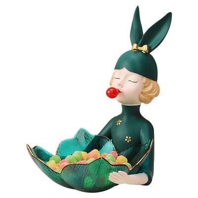 China All Custom Resin Candy Dish Storage Dish Storage Dish Storage Dish Rabbit Ear Girl Fruit Dish Cute Home Practical Housewarming Gift for sale