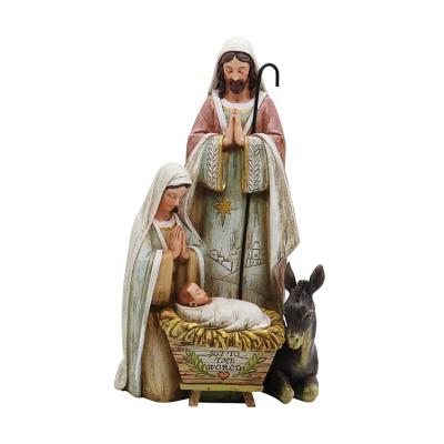 China All applicable resin customization 10.6 inch family statue and donkey nativity scene picture cabinet sacred religious decoration for sale