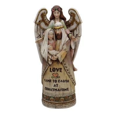 China All Resin Holy Durable High Quality Wooden Grain Family Open Religious Decoration Applicable and Guardian Angel Arm Gift Customization for sale