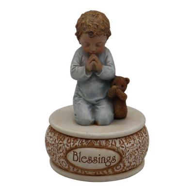 China All applicable kneel to worship little boy teddy bear doll with god blessing music ringtone resin stone decoration custom resin for sale