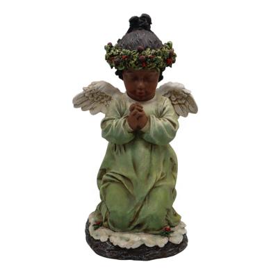 China All Custom Applicable Creative Kneeling Angel Black Resin and Stone Crafts Durable Desktop Decoration Custom Resin for sale