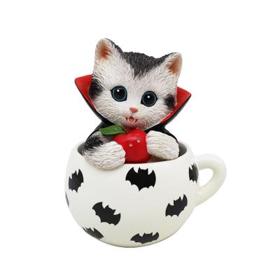 China Professional Custom Wholesale Resin Cat Figurines Lovely Cat in Teacup COS Vampire Cute Cat 3D Printed Statue Custom 4 Feet for sale