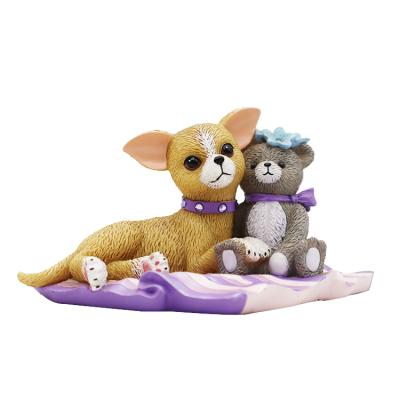 China All applicable chiwawa and teddy bears made of resin depend on each other striped purple felt polyresin resin crafts for sale