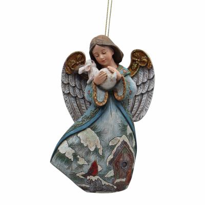 China Gift Thug Resin Customization All Applicable Participation White Christmas Rabbit Angel Pendant And Style Embossed Decoration for sale