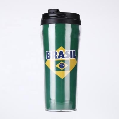 China Sustainable Custom Promotional Double Wall White Plastic Coffee Cups With Cover for sale