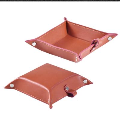 China Wholesale Viable Small Leather Tray Hotel Custom Square Leather Travel Valet Tray for sale