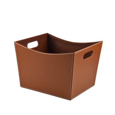 China China Sustainable Supplier Custom Leather PU Office Home Use Storage Basket With Handle for sale