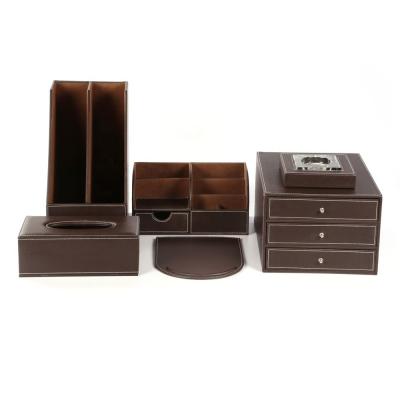 China Custom Handmade Luxury PU Leather Desk Faux Leather Stationery Organizer Organizer Storage Set for sale