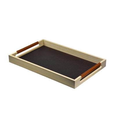 China Faux Leather For Serving Tray Best Selling High Quality Hotel Office Tray Organizer Portable Wooden Serving Tray for sale