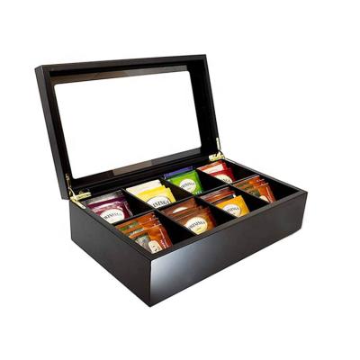 China Exclusive Luxury Custom Gift Tea Box Organizer Handmade Personalized Black Wood Packaging for sale