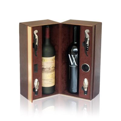 China Handmade Champagne Gift Bottle Luxury Christmas Gift Wooden Wine Box Set 2 for sale