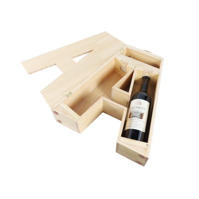 China Handmake Luxury Wooden Wine Rack Two Bottle Letter Wine Box For Men's Gift for sale