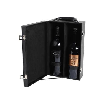 China 2021 Sustainable Fashionable PU Leather Wine Box Two Bottle Wine Package With Lid for sale