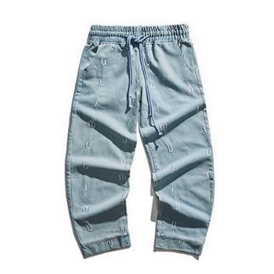 China Latest OEM QUICK DRY Wholesale Custom Brand Comfy 100% Cotton Jeans For Men for sale