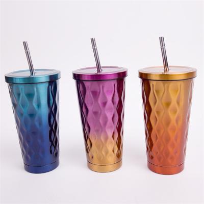 China 20oz 30oz Diamond Vacuum Insulated Stainless Steel Straw Tumbler Cups Double Wall Sustainable POD With Straw for sale