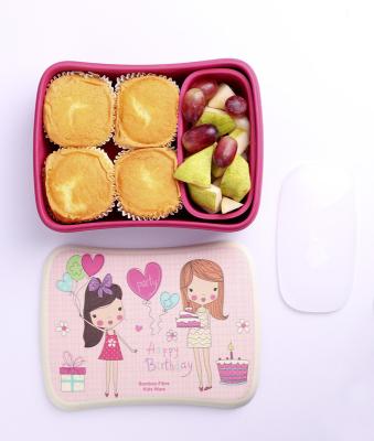 China Sustainable Biodegradable Fiber Kids Lunch Cartoon Printed Bamboo Bento Cute Rectangle Lunch Box for sale