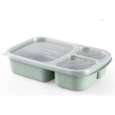 China Eco-Friendly Plastic Wheat Microwavable Straw Bento Lunch Box Food Container with 3 Compartments for sale