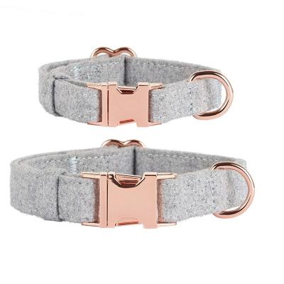 China Viable Soft Tweed Dog Collar Gray With Rose Gold For Dogs COLLARS Brand Customized Logo With Feather Backing Not Woven/pvc/pu Wholesale for sale