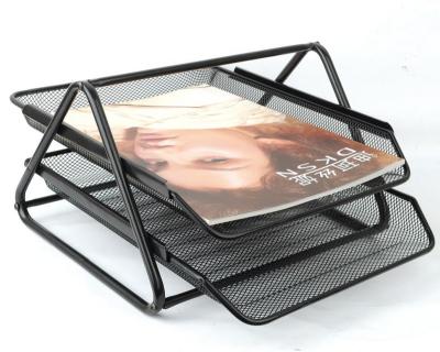 China Eco-friendly A4 Metal Mesh 2 Tier Document Tray Office Mesh Document File Paper Letter Paper Tray for sale