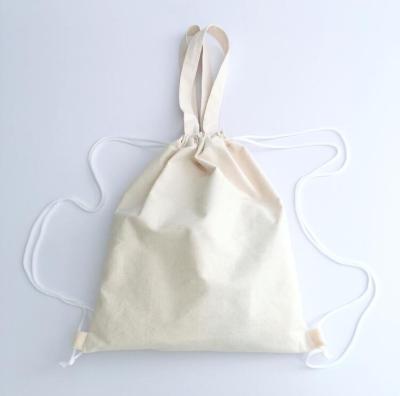 China Eco-Friendly Bag Custom Brand Handled Cotton Drawstring Backpack Suction String Bag Natural Factory Directly for sale