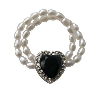 China Black Heart Ring Personality Fashion Peach Double Layer Adjustable Bead for sale