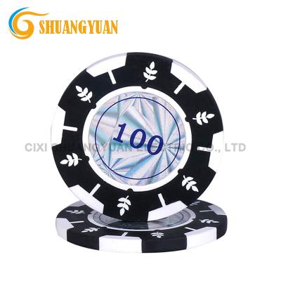 China Clay 14g Clay Leaf Design Poker Chip with Custom Sticker for sale