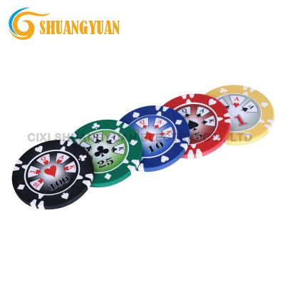 China 2-Tone Clay Striped Suited Clay 14g Poker Chip With Custom Sticker for sale