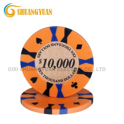 China 15g Clay 3-Tone Large Hourglass Poker Chip With Custom Sticker for sale