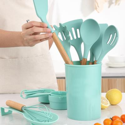 China Sustainable Kitchen Cooking Ware Set Silicone Cooking Tools Wood Handle Silicone Kitchenware Utensil Set 12 Pcs for sale