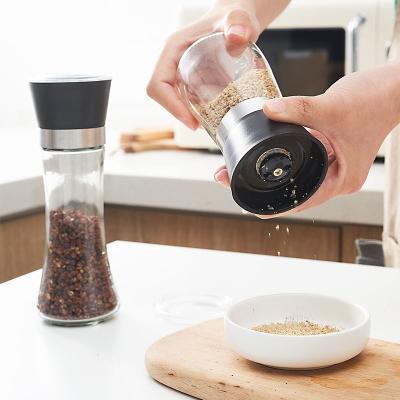 China Viable Round Glass Grinder Salt and Pepper Grinder Set Premium Viable Body Pepper Mill Grinders for sale