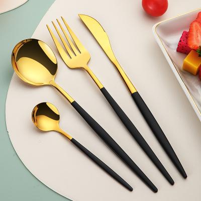 China 304 Sustainable Stainless Steel Portugal Spoon And Fork Portable Cutlery Set Gold Plated Flatware Sets Custom Cutlery Set for sale