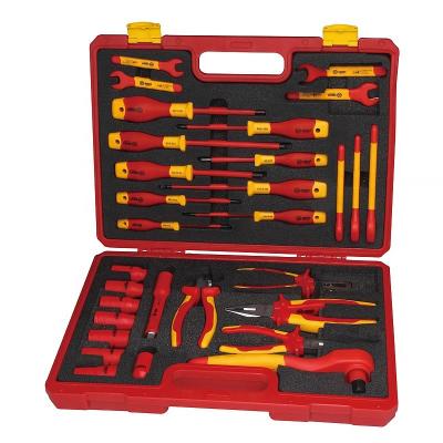 China Multi Functional Electric DIY Tools 30 Piece 1000v VDE Insulated Tool Kit Car Repair Tool Sets With Wrenches Pliers Screwdriver Sockets for sale