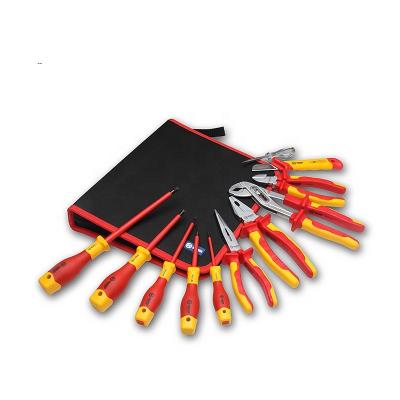 China Hot Selling 11 PCS Electricans Industrial DIY Tools VDE Insulated Tool Kit with Pliers Screwdrivers Wire Knife in Portable Pocket for sale