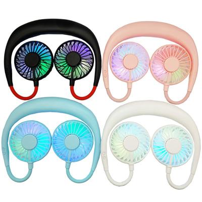 China Wearable Aromatherapy Supporter LED Light Necklace Fan With Aroma Sponge for sale