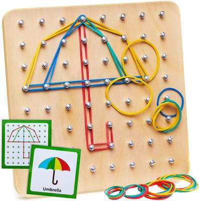 China DIY TOY Graphical Mathematical Education for 30 Pattern Cards and 40 Rubber Bands to Create Wooden Figures and Shapes Geoboard Toys for sale