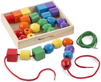 China Amazon Wooden Small Maze Educational Toys Intelligent Wooden For Kids Primary Lacing Beads With 30 Wooden Beads And 2 Laces for sale