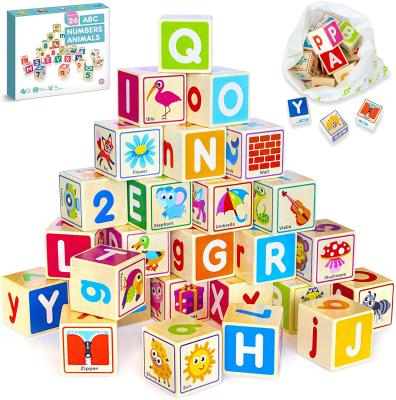 China Eco-Friendly Material Custom 26 Number And Alphabet Puzzle Blocks Preschoolers Cute Animal Wooden Baby ABC Number Letter Blocks Wholesale Wooden Blocks for sale