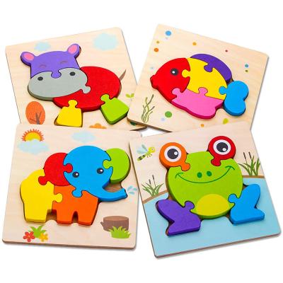 China Cartoon Toy Wooden 3d Puzzle Tangram Shapes Study Cartoon Intelligence Animal Puzzle Set Toys For Children Educational Toy for sale