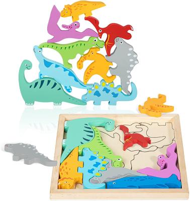 China Cute Toy Hot Selling Custom Logo Cartoon Early Education Learning Color Perception Stacking Wooden Puzzle For Toddler Kids for sale